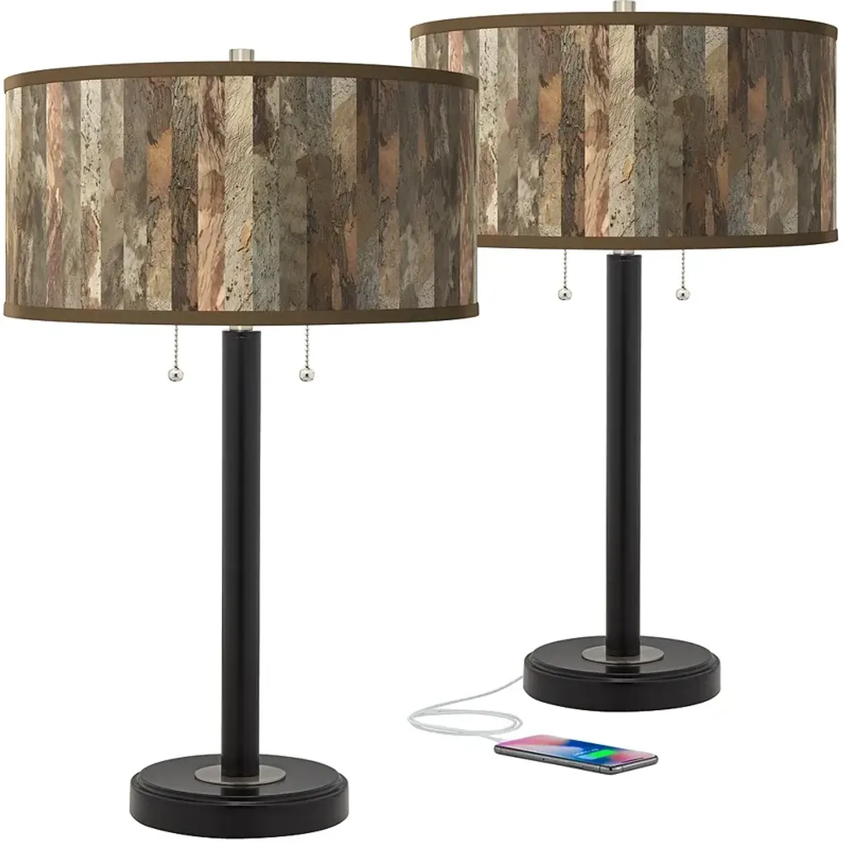 Paper Bark Arturo Black Bronze USB Table Lamps Set of 2