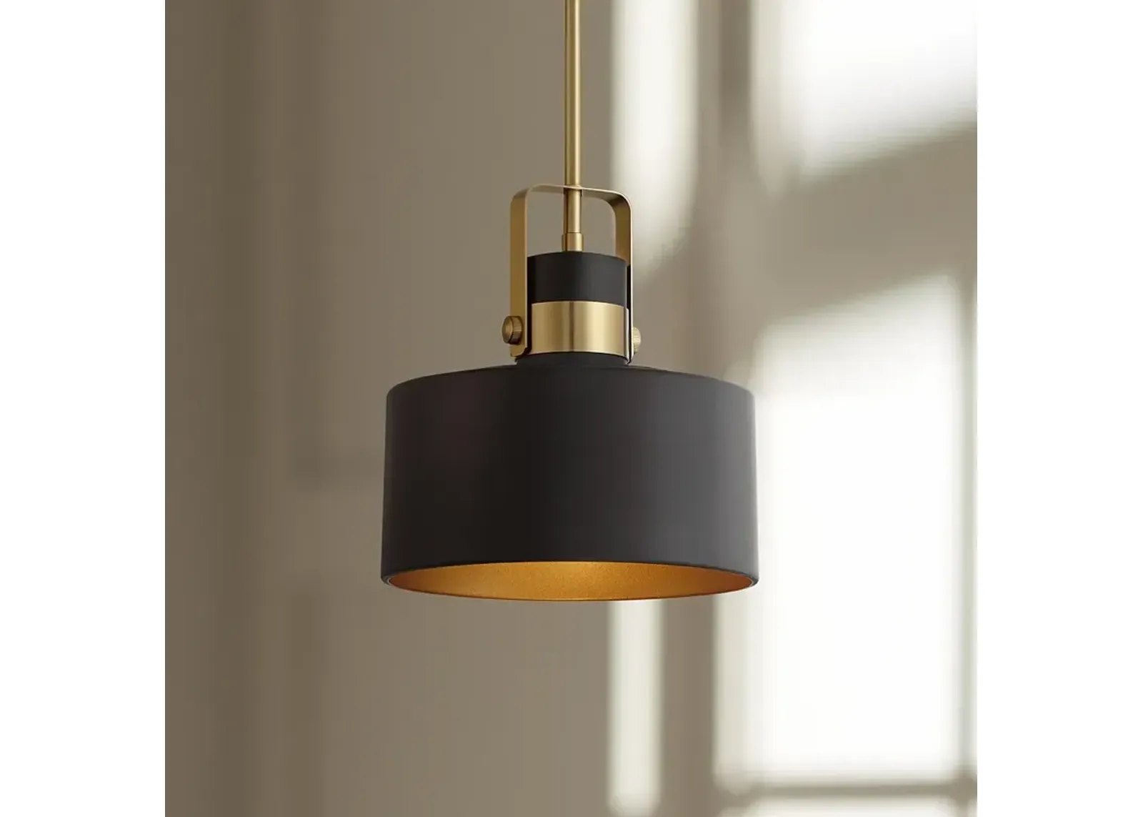 Possini Euro Courtney 10" Soft Gold Matte Black Mini Pendant Light