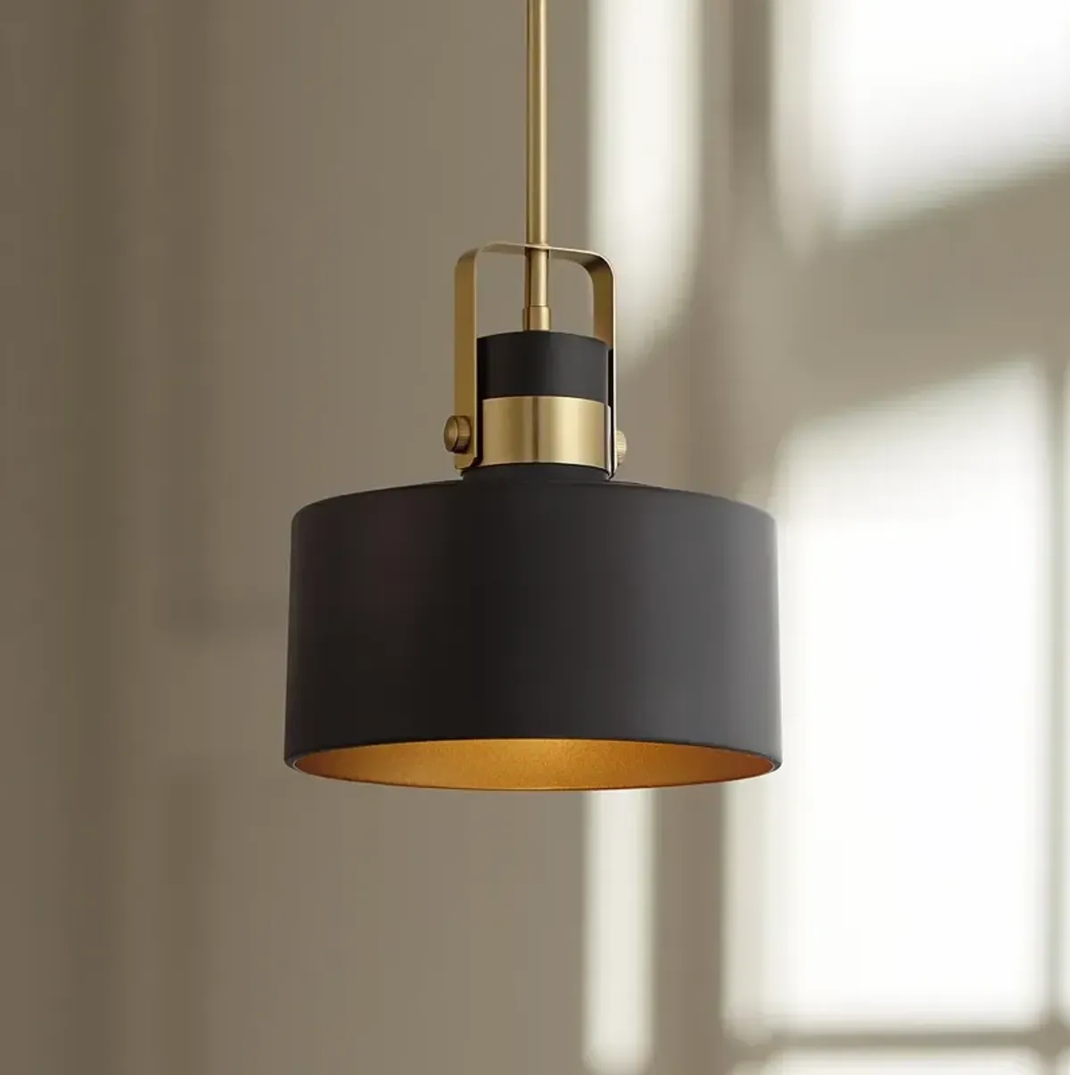 Possini Euro Courtney 10" Soft Gold Matte Black Mini Pendant Light