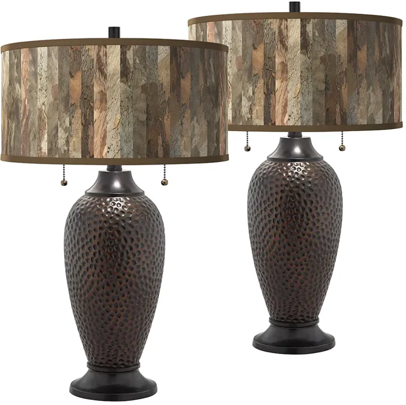 Paper Bark Zoey Hammered Oil-Rubbed Bronze Table Lamps Set of 2