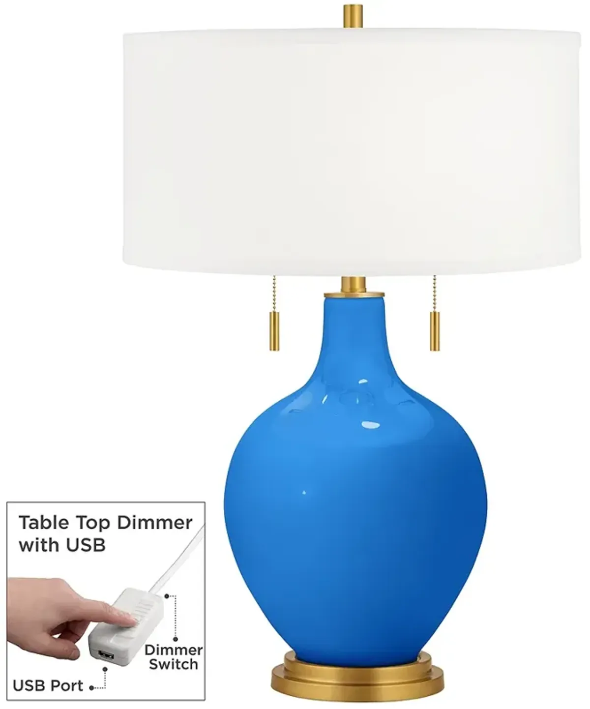 Royal Blue Toby Brass Accents Table Lamp with Dimmer