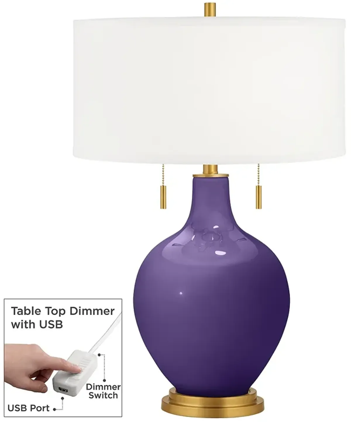 Color Plus Toby Brass 28" High Izmir Purple Table Lamp with USB Dimmer