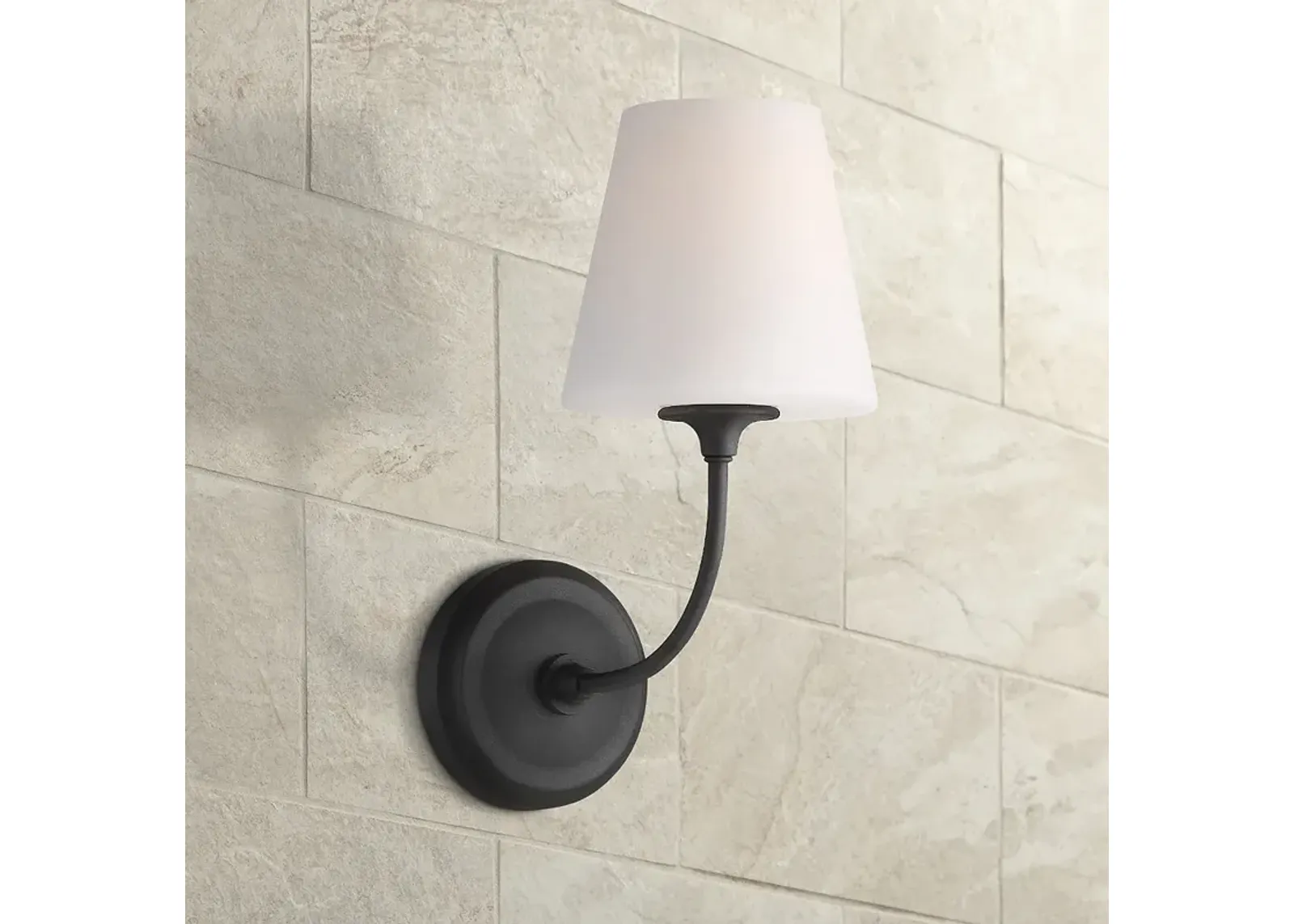 Crystorama Sylvan 13 3/4" Black Finish White Glass Shade Wall Sconce