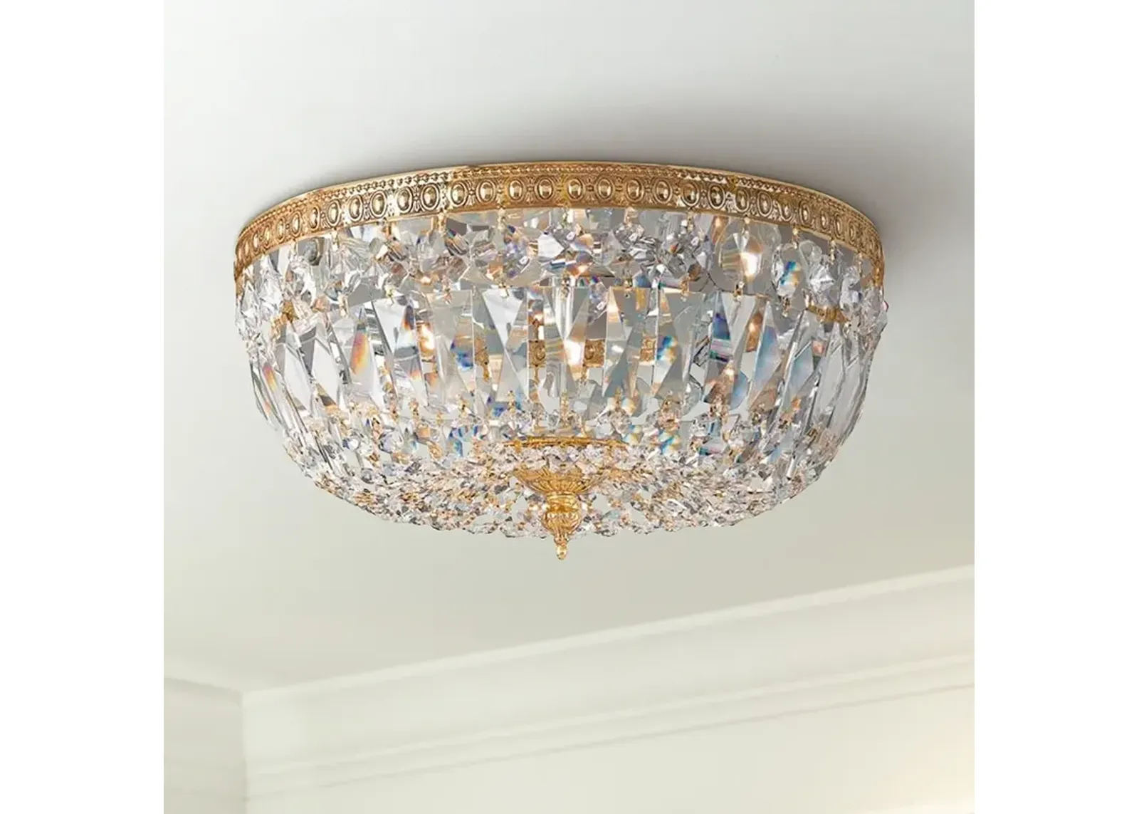 Crystorama Ceiling Mount 16" Wide Brass Crystal 3-Light Ceiling Light