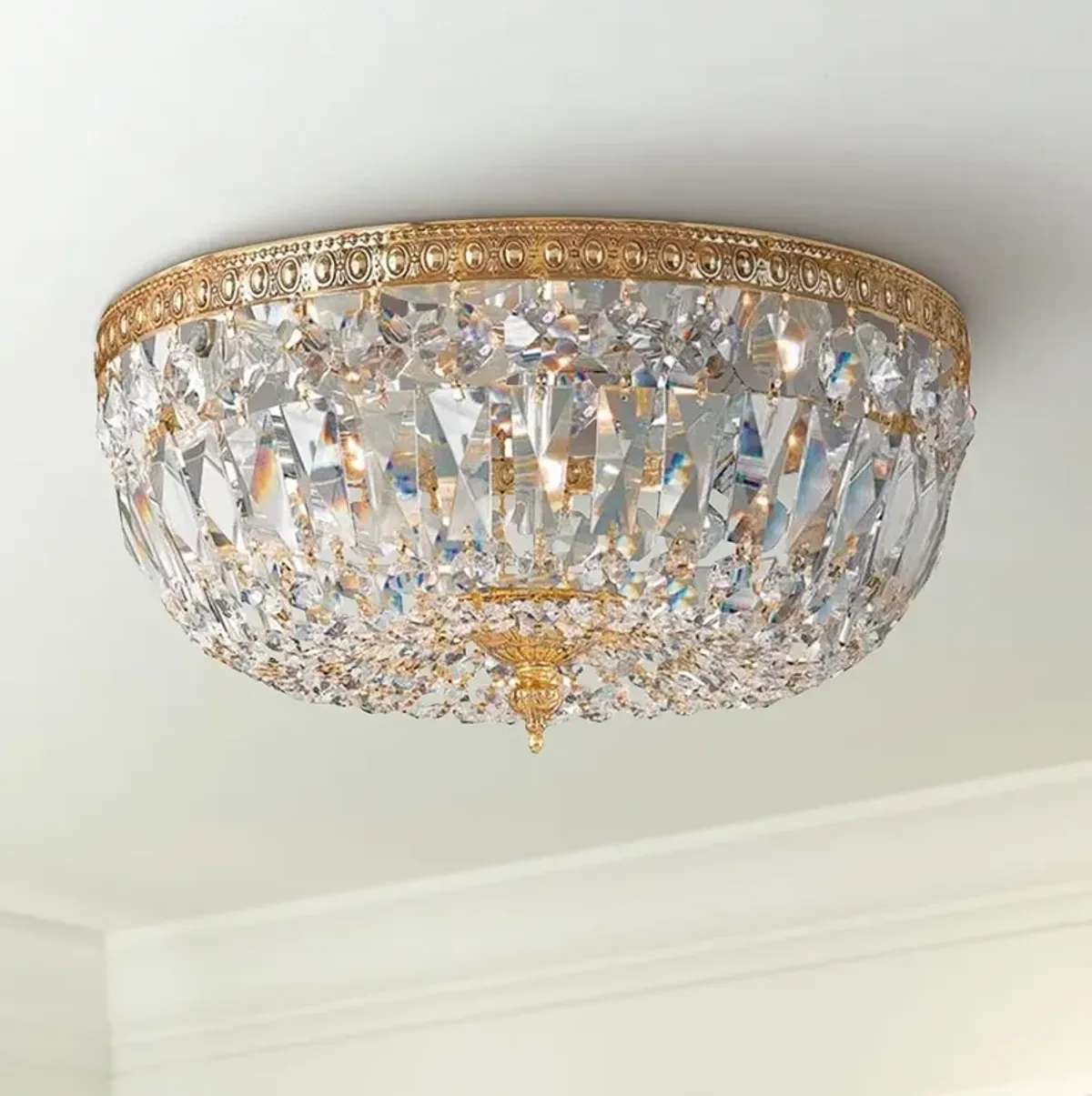 Crystorama Ceiling Mount 16" Wide Brass Crystal 3-Light Ceiling Light