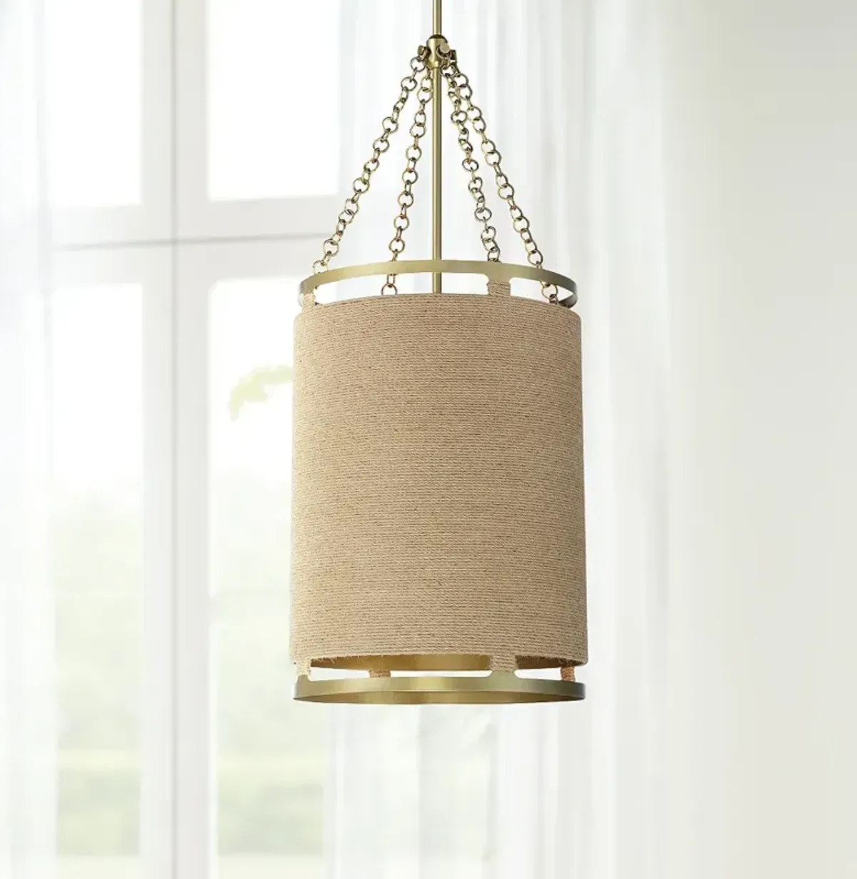 Minka Windward Passage 14 1/2" Brass and Natural Rope 4-Light Pendant