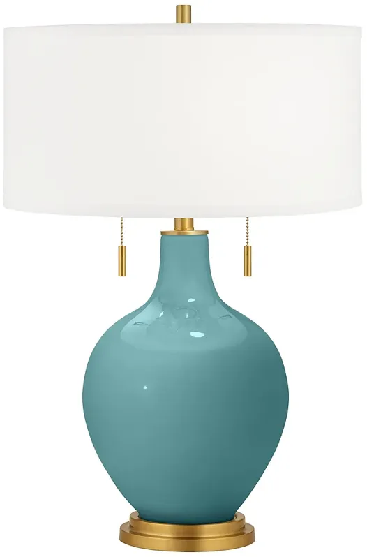 Color Plus Toby Brass Accents with Reflecting Pool Blue Table Lamp