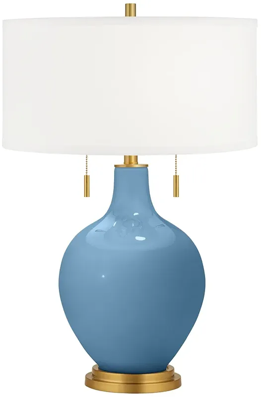 Color Plus Toby Brass 28" High Modern Glass Secure Blue Table Lamp