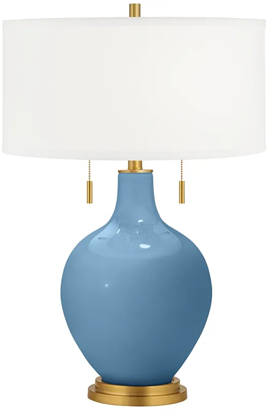 Secure Blue Toby Brass Accents Table Lamp