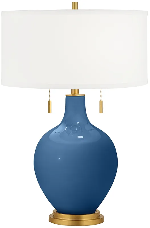 Color Plus Toby Brass 28" Regatta Blue Glass Table Lamp