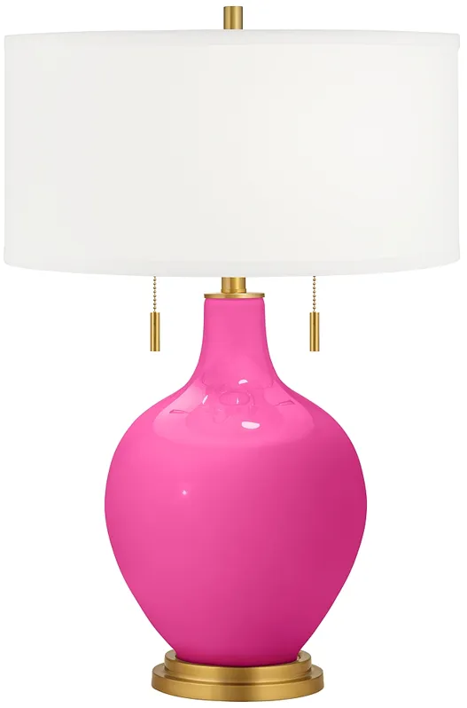 Color Plus Toby Brass and Fuchsia Pink Glass Table Lamp