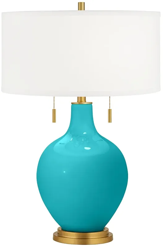 Color Plus Toby Brass 28" High Coastal Modern Surfer Blue Table Lamp