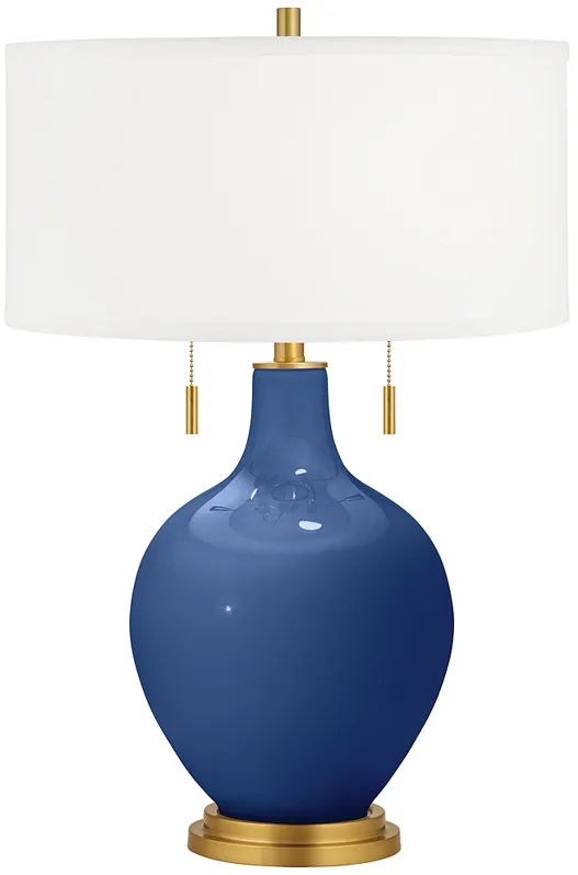 Color Plus Toby Brass 28" Modern Glass Monaco Blue Table Lamp