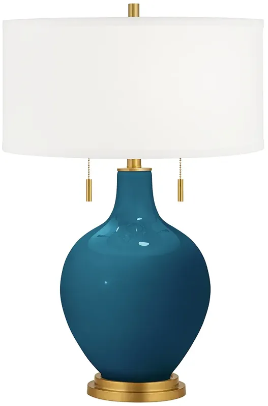 Color Plus Toby Brass 28" Oceanside Blue Glass Table Lamp