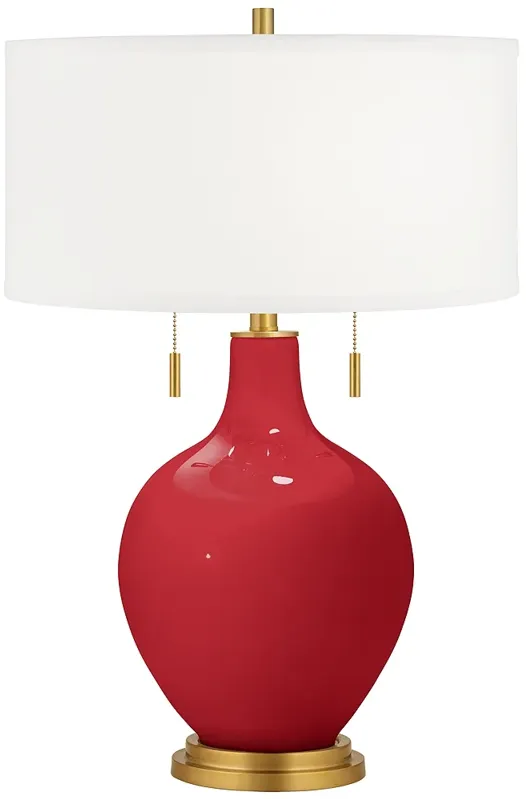 Color Plus Toby Brass 28" High Modern Glass Ribbon Red Table Lamp