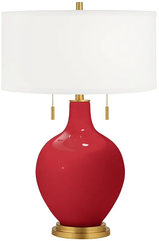 Ribbon Red Toby Brass Accents Table Lamp