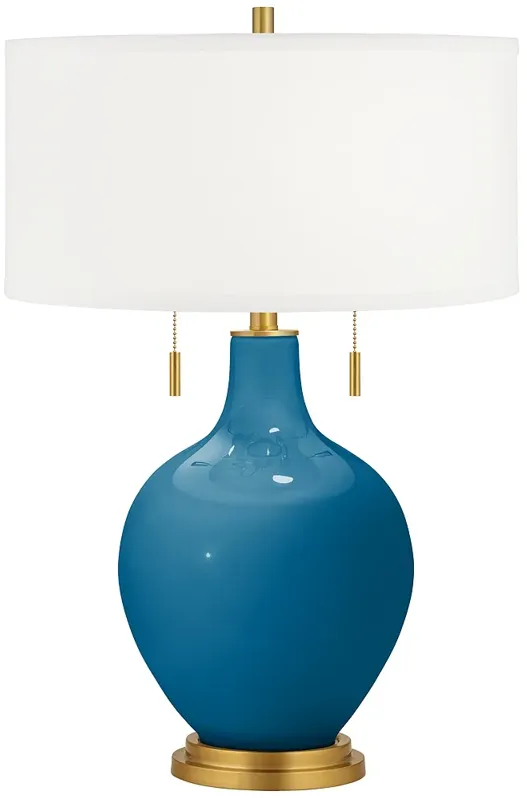 Color Plus Toby Brass 28" High Coastal Mykonos Blue Table Lamp