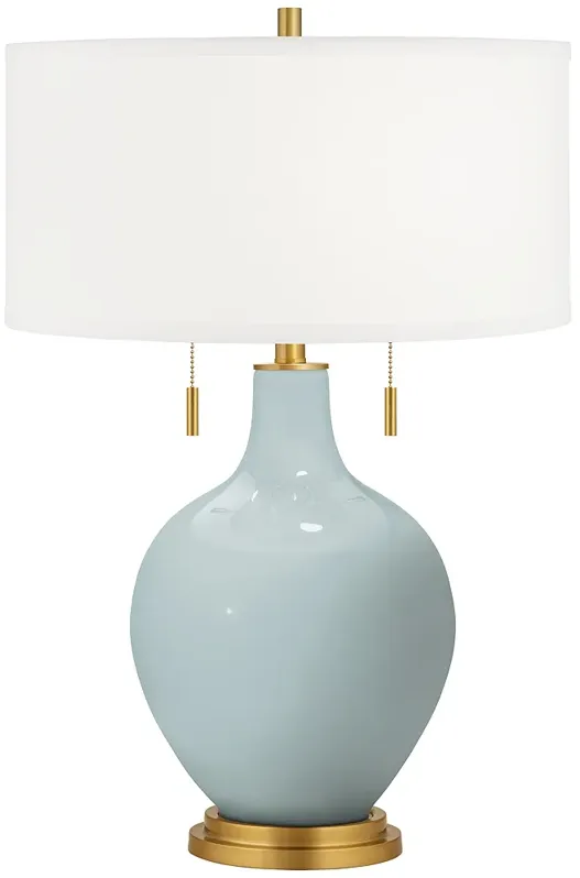 Color Plus Toby Brass 28" Rain Blue Glass Table Lamp