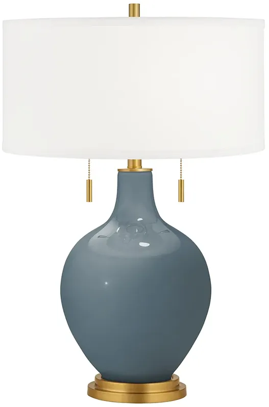 Color Plus Toby Brass 28" Smoky Blue Glass Table Lamp