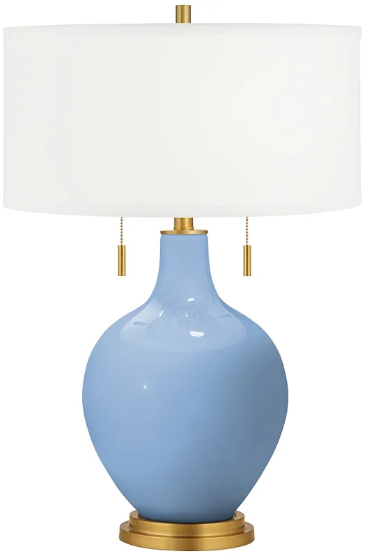 Color Plus Toby Brass 28" Placid Blue Glass Table Lamp