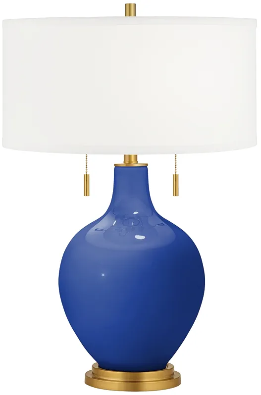 Dazzling Blue Toby Brass Accents Table Lamp