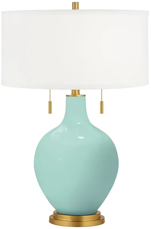 Color Plus Toby Brass 28" Modern Glass Cay Blue Table Lamp