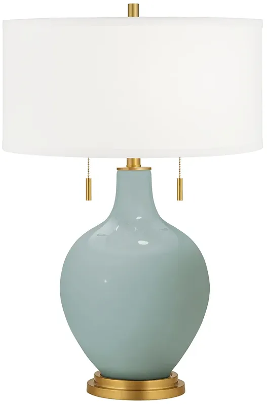 Color Plus Toby Brass 28" Aqua-Sphere Blue Glass Table Lamp