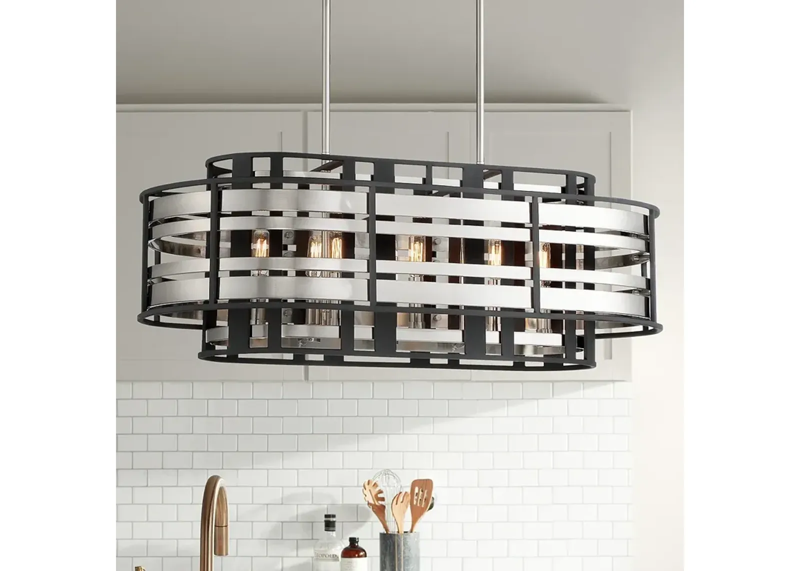 Metropolitan Presten 32" Wide Coal Black 8-Light Island Pendant Light