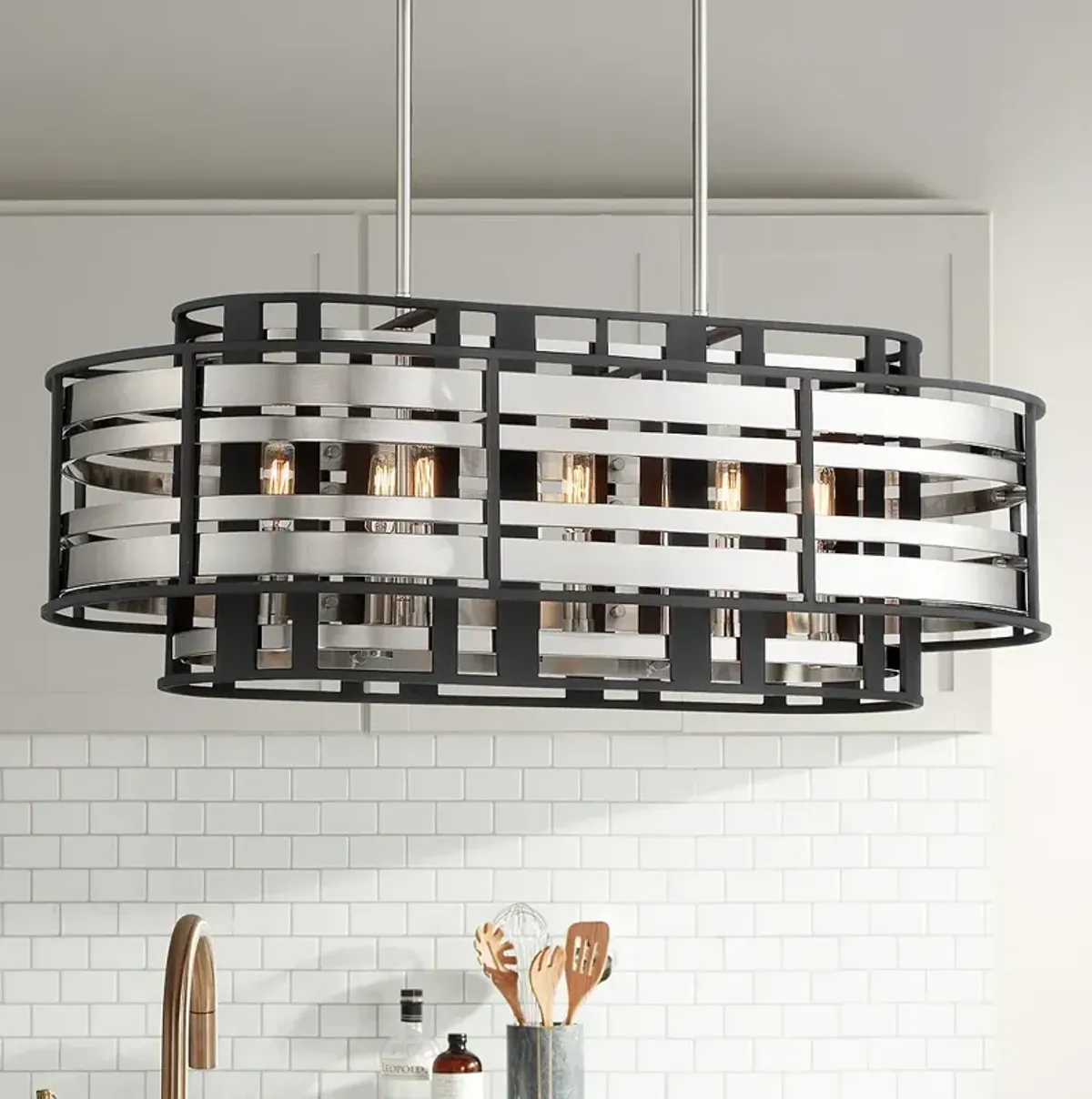 Metropolitan Presten 32" Wide Coal Black 8-Light Island Pendant Light