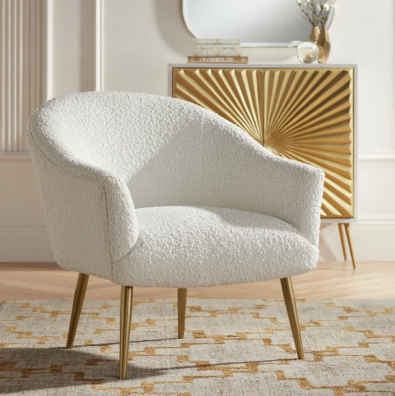 55 Downing Street Lina White Sheep Accent Chair with Gold Legs