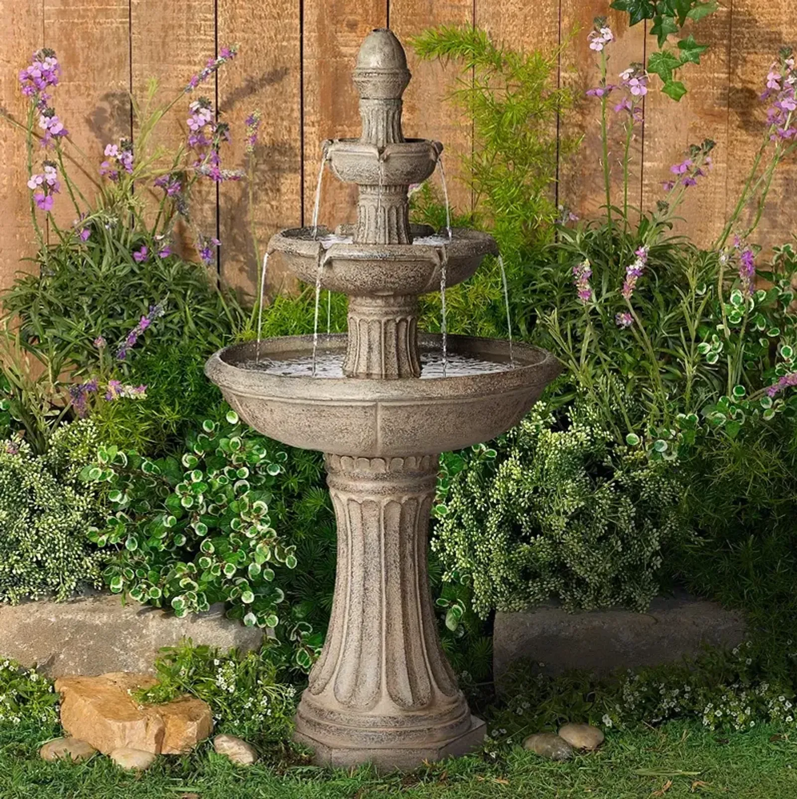 Farron 46" High Gray 3-Tier LED Lighted Outdoor Fountain