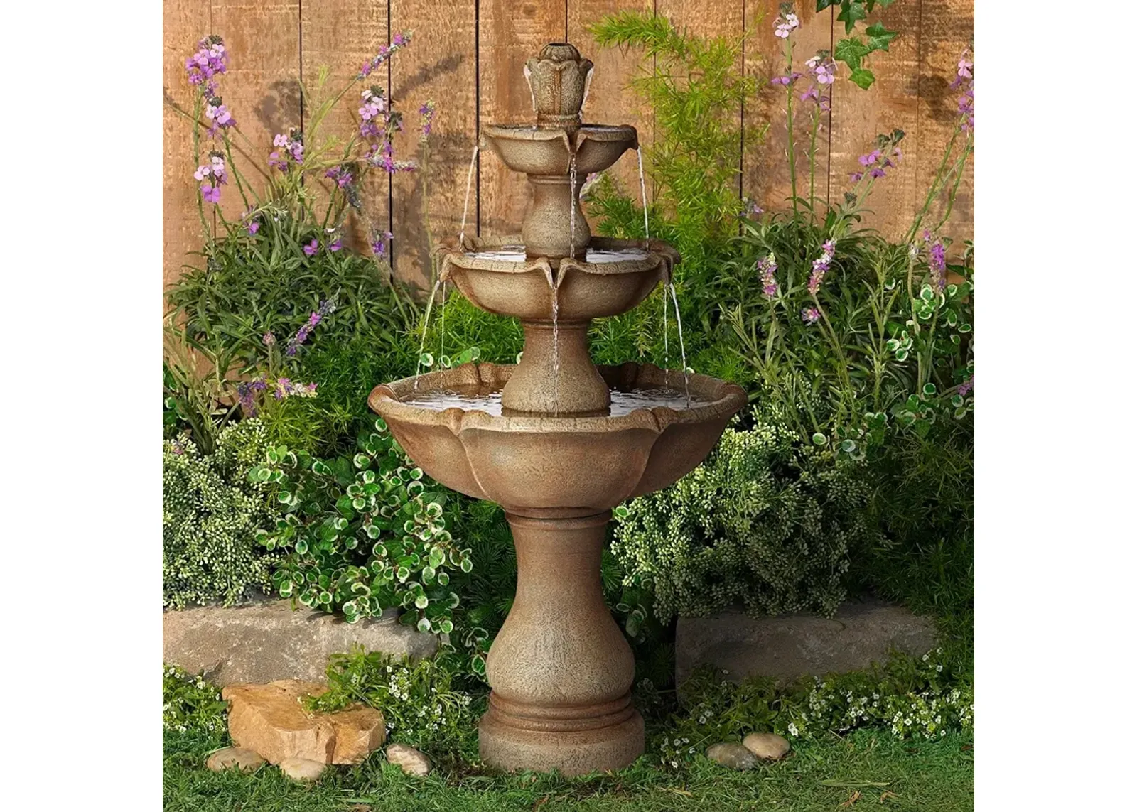 Arosco 43" High Sand 3-Tier LED Lighted Outdoor Fountain