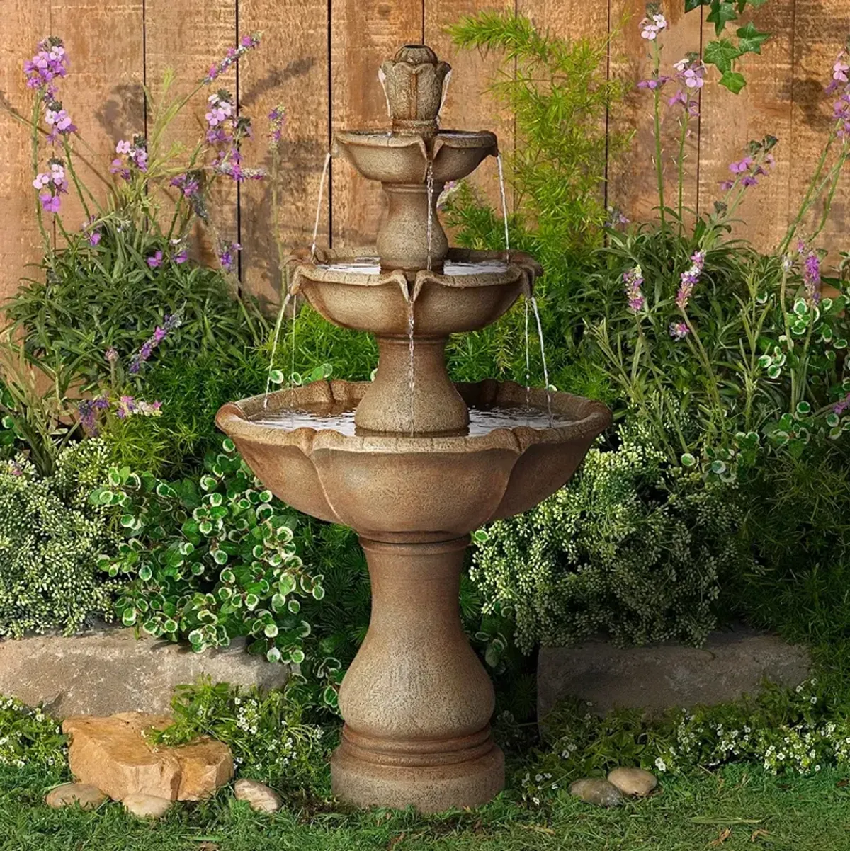 Arosco 43" High Sand 3-Tier LED Lighted Outdoor Fountain