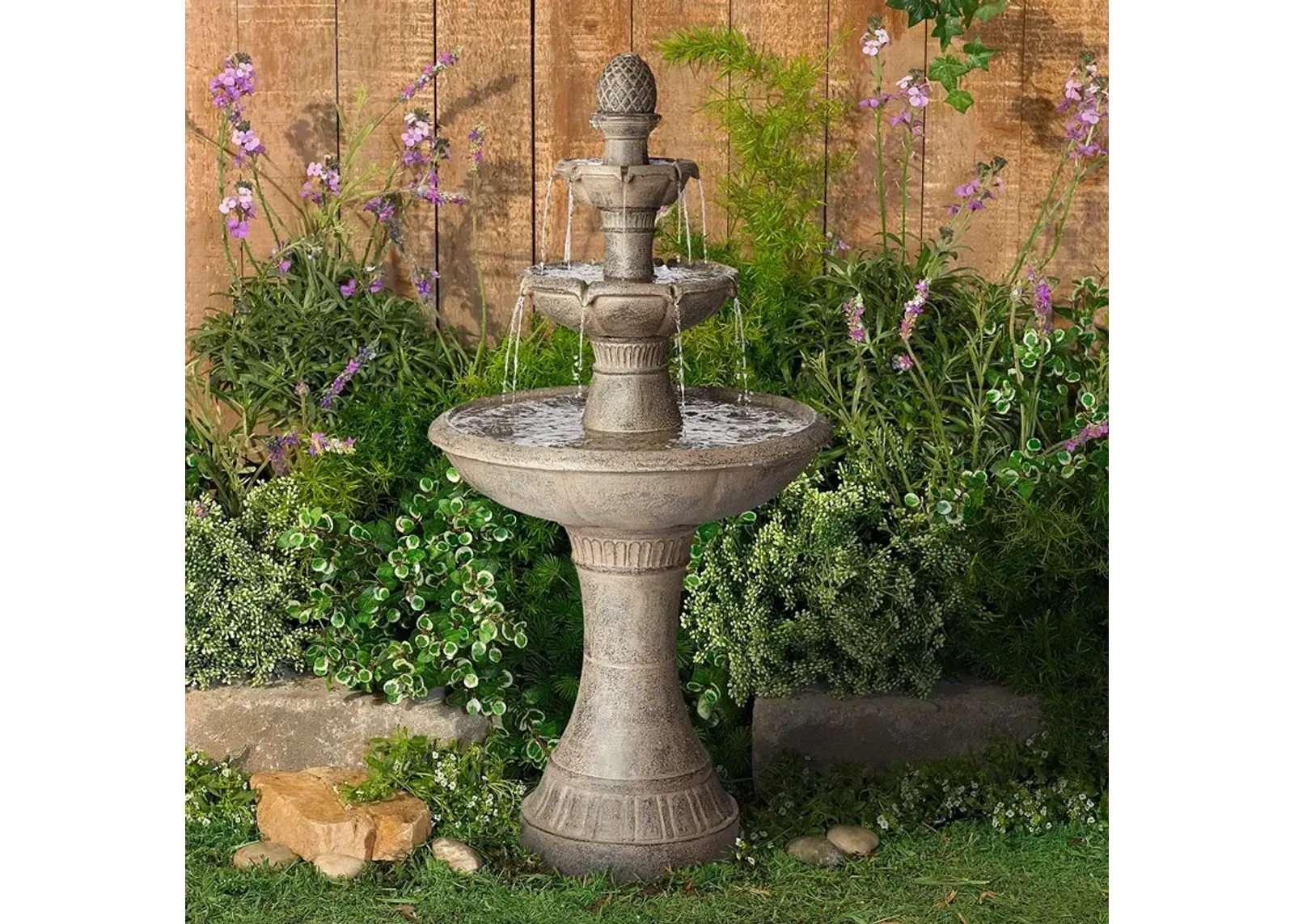 Louvre 44" High Gray 3-Tier LED Outdoor Floor Water Fountain