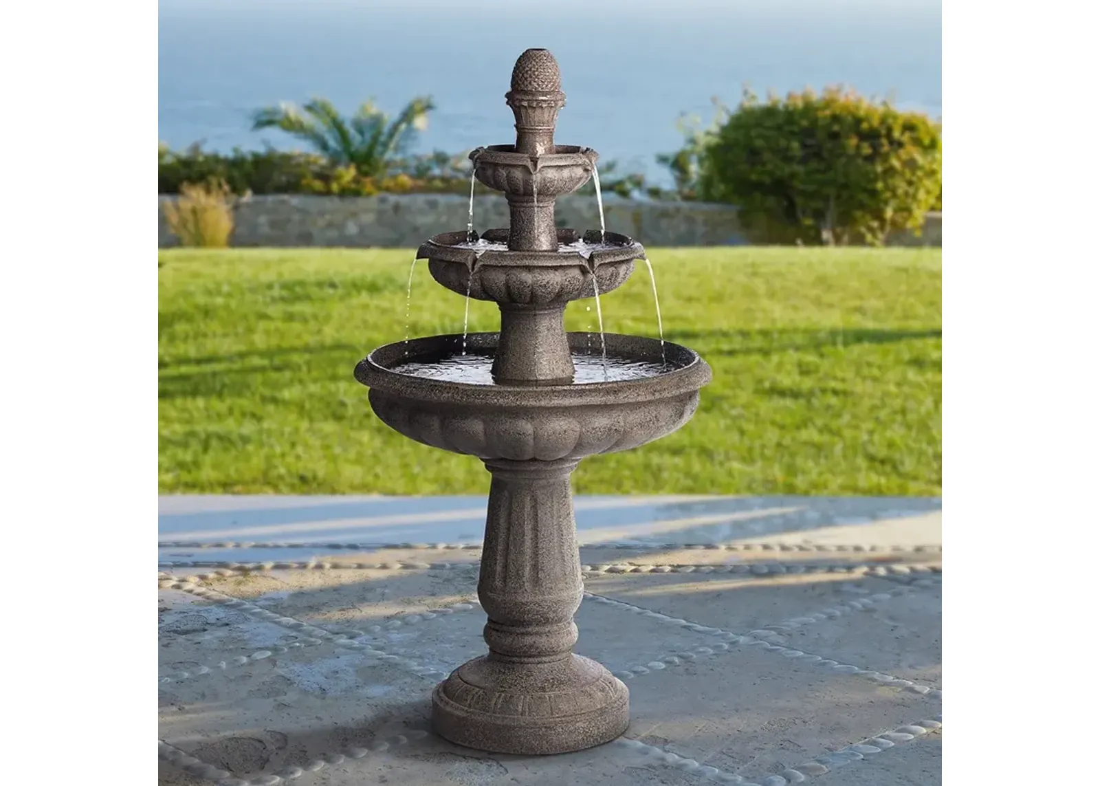 Rendaux 43" High Gray 3-Tier LED Outdoor Fountain