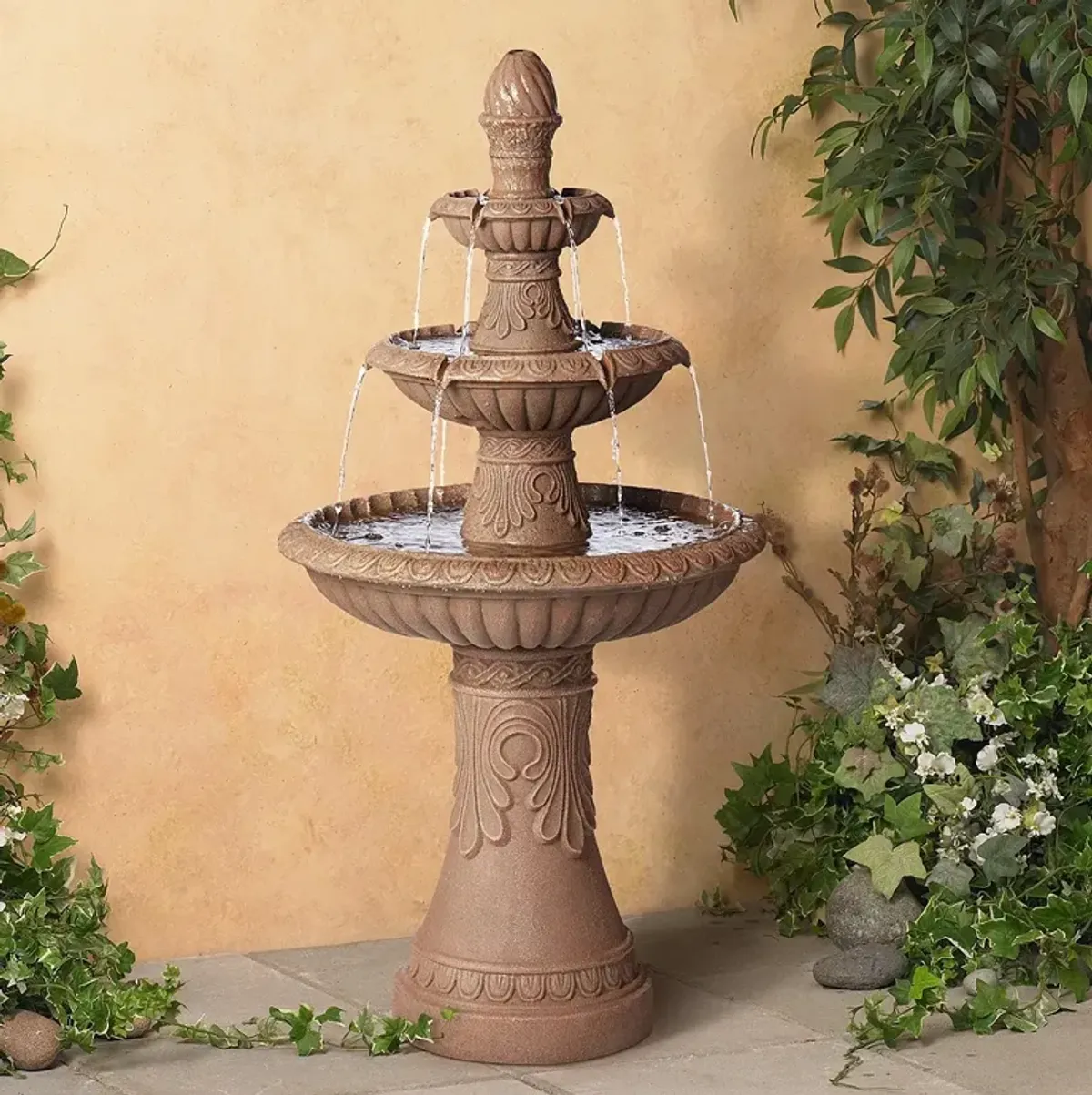 Santa Cruz 45 3/4" High Faux Stone 3-Tier LED Outdoor Fountain