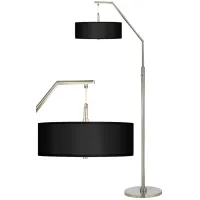 Possini Euro 71 1/2" Black Faux Silk and Nickel Modern Arc Floor Lamp