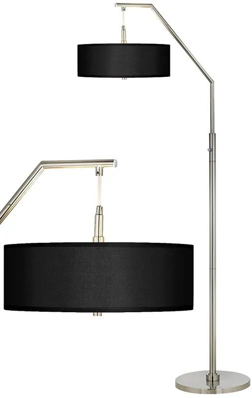 Possini Euro 71 1/2" Black Faux Silk and Nickel Modern Arc Floor Lamp