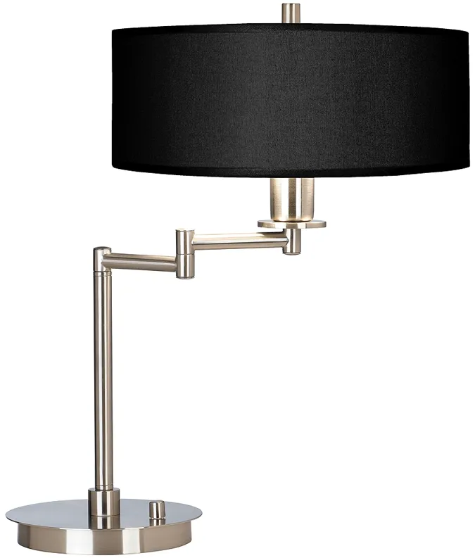 Possini Euro 20 1/2" Black Faux Silk Modern LED Swing Arm Desk Lamp