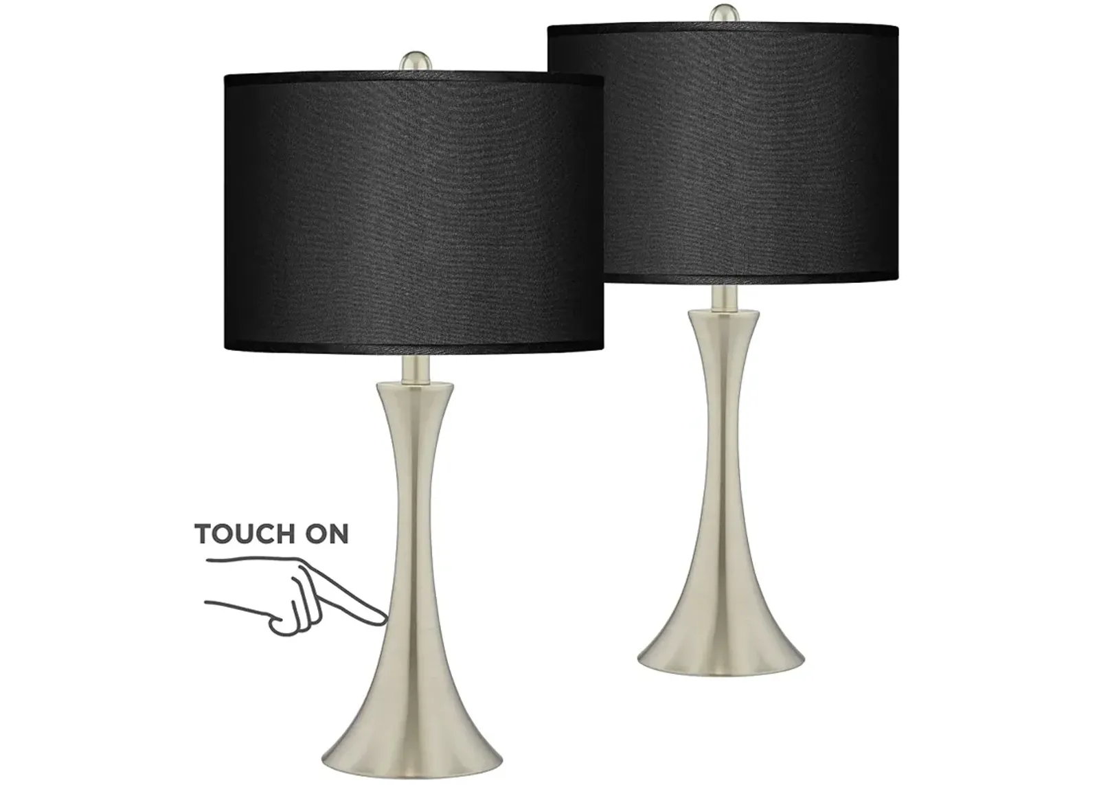 Possini Euro Trish Brushed Nickel and Black Touch Table Lamps Set of 2