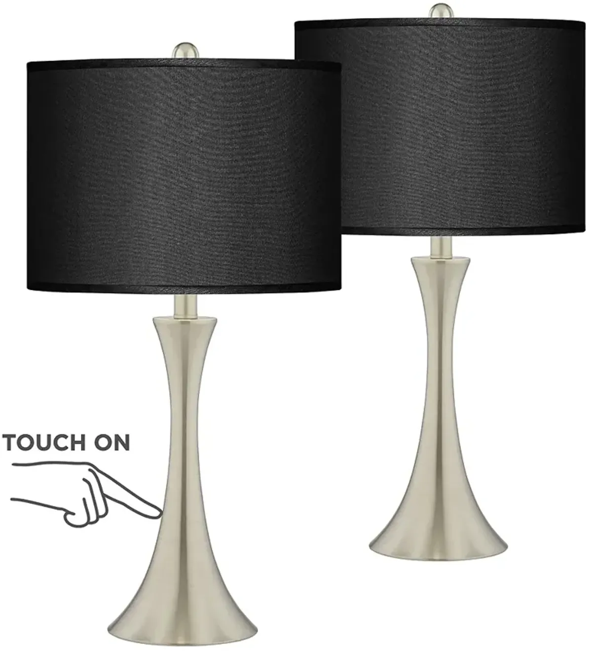 Possini Euro Trish Brushed Nickel and Black Touch Table Lamps Set of 2