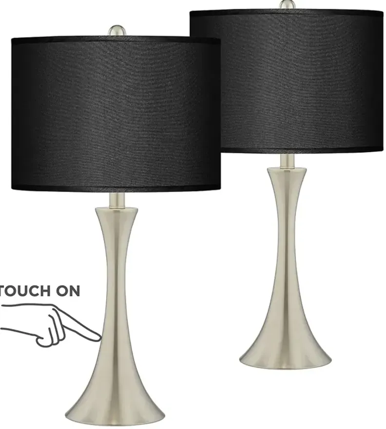 Possini Euro Trish Brushed Nickel and Black Touch Table Lamps Set of 2
