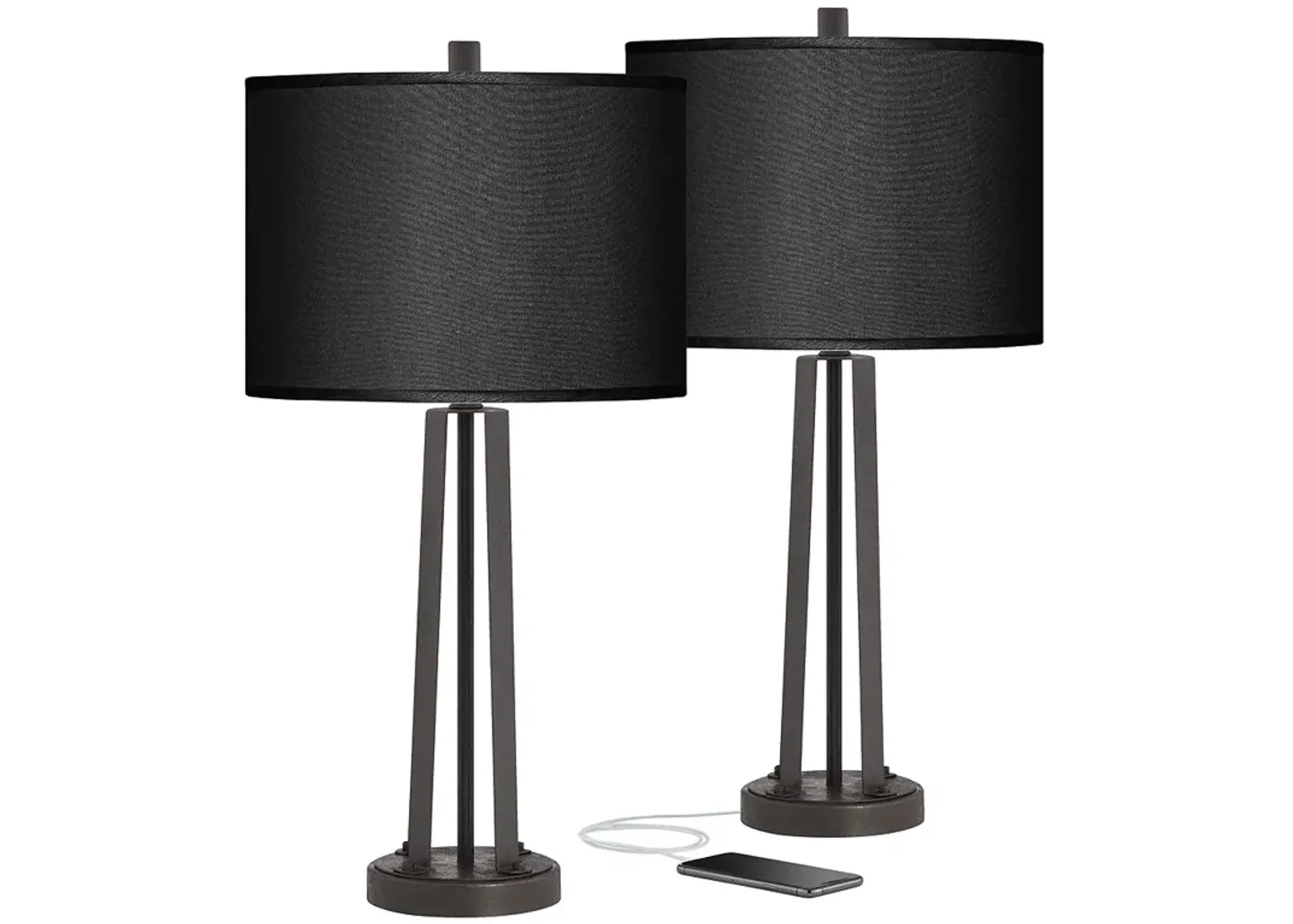 Possini Euro 25 1/2" Bronze and Black Faux Silk USB Lamps Set of 2