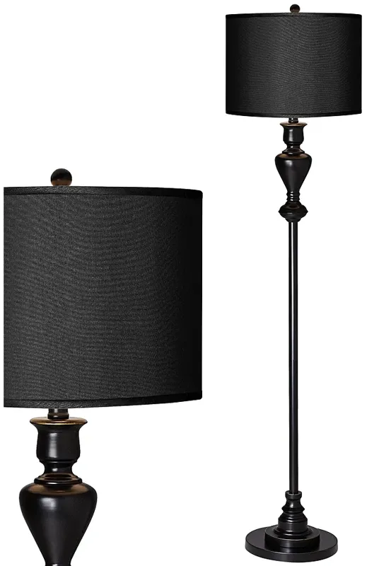 Possini Euro 58" High Black Faux Silk Black Bronze Font Floor Lamp