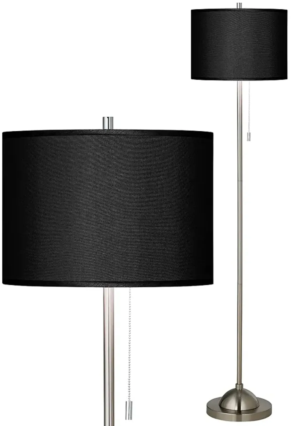 Possini Euro 62" Black Faux Silk Brushed Nickel Pull Chain Floor Lamp