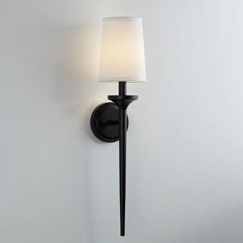 Regency Hill Ferris 24" High Black Finish Linen Shade Wall Sconce