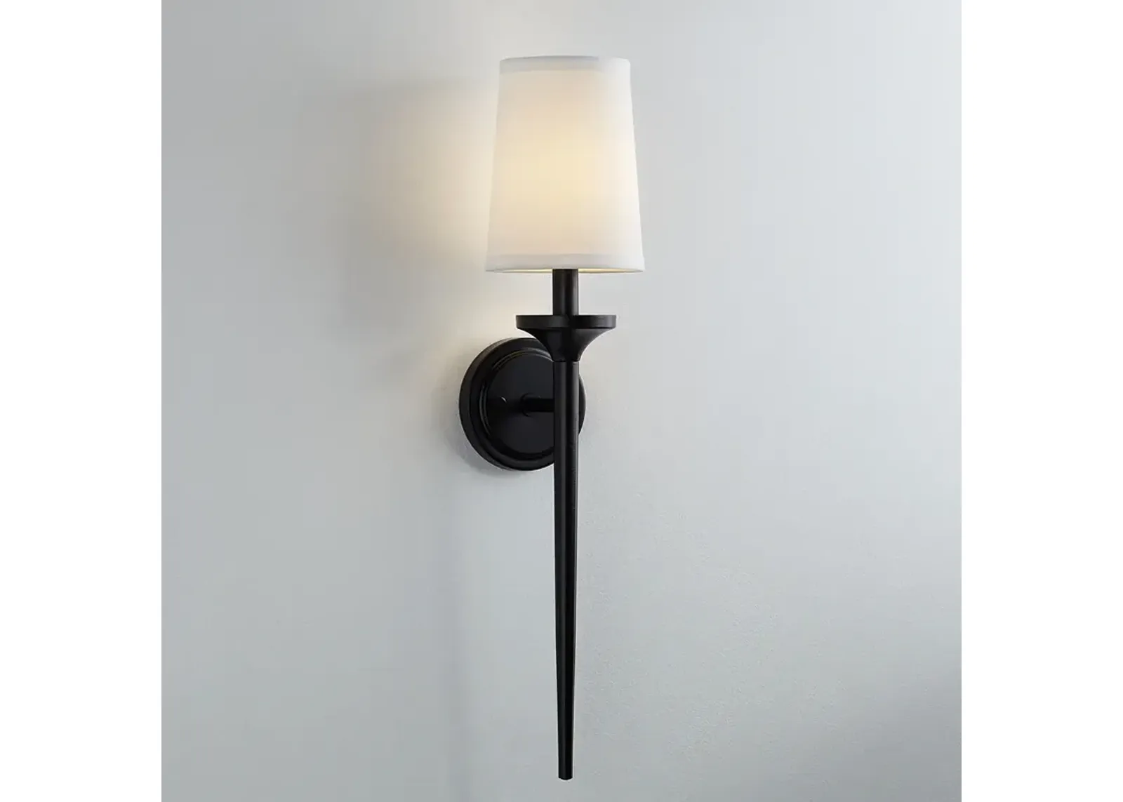 Regency Hill Ferris 24" High Black Finish Linen Shade Wall Sconce