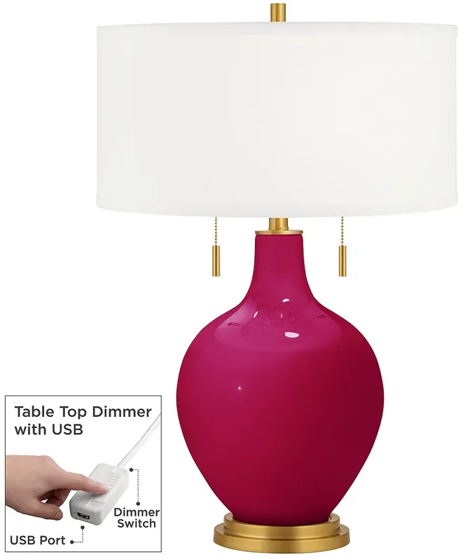 French Burgundy Toby Brass Accents Table Lamp with Dimmer