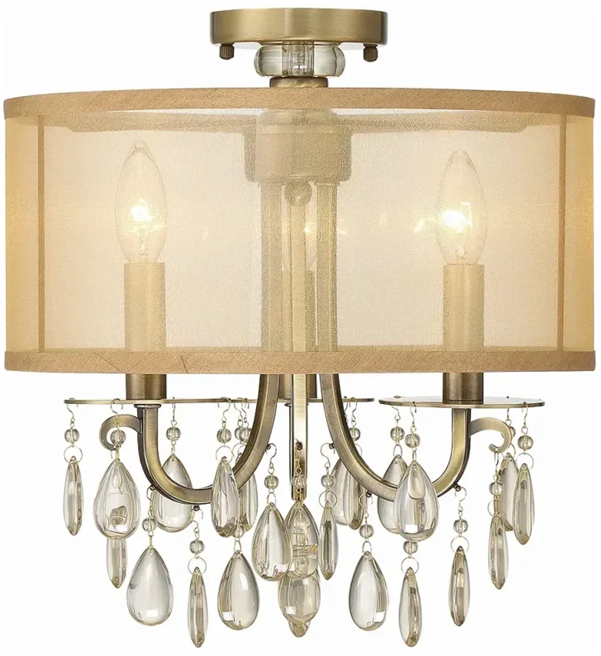 Hampton 3 Light Brass Etruscan Crystal Drum Shade Ceiling Mount