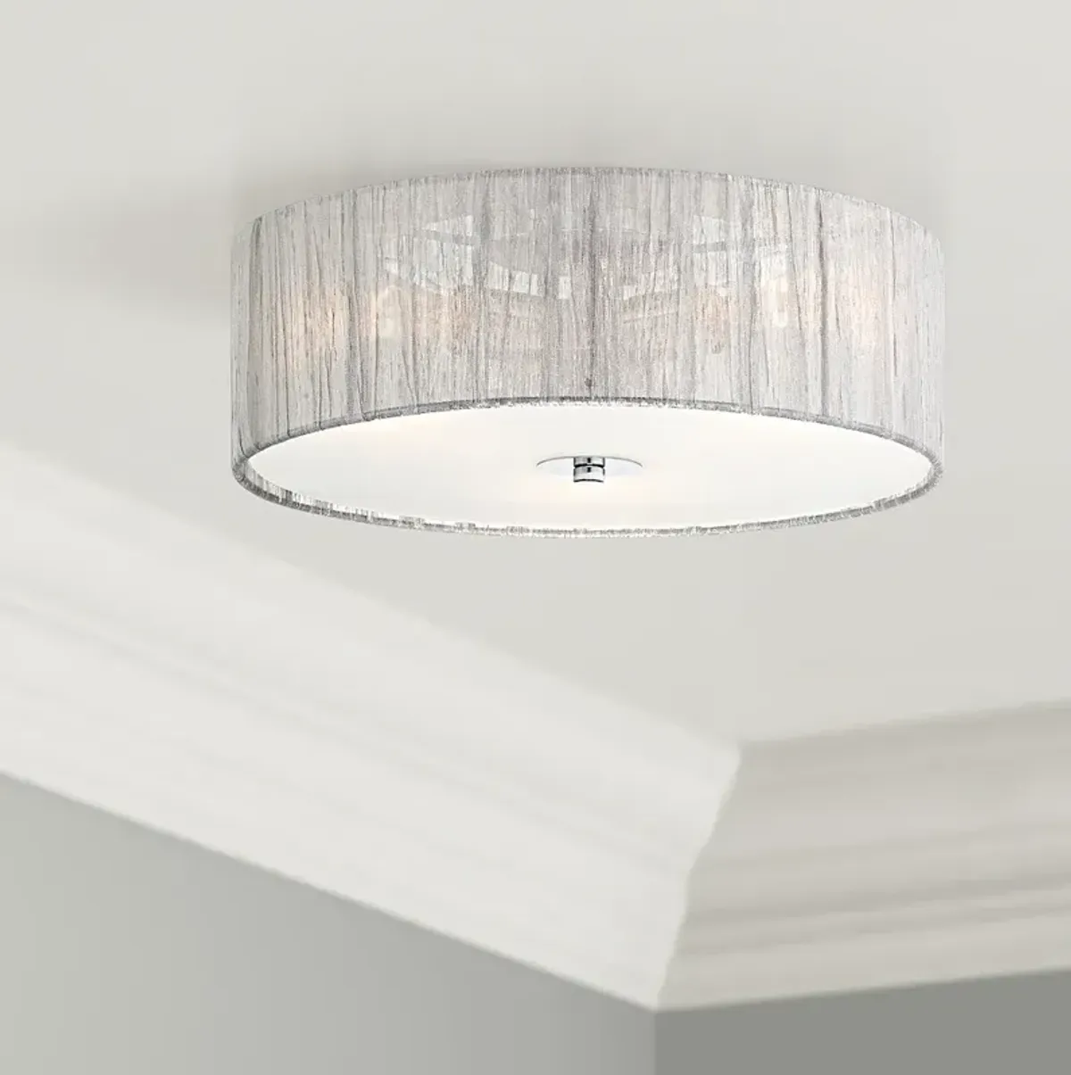 Possini Euro Sheer 16" Wide Silver Fabric Ceiling Light